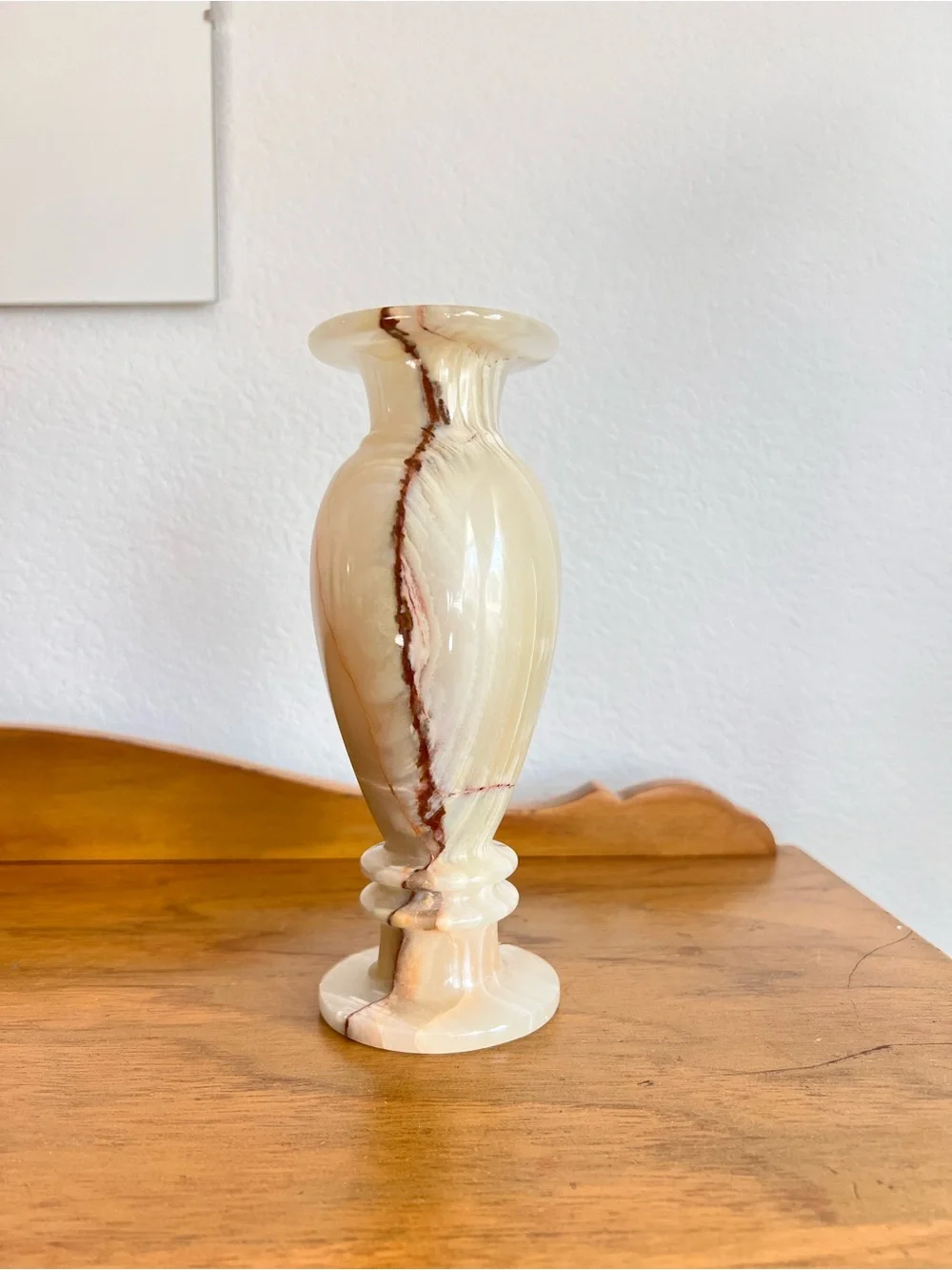Vintage Solid Onyx Vase 8” Tall Marbled Brown Cream‎ Stone Decor Earth Tone Boho